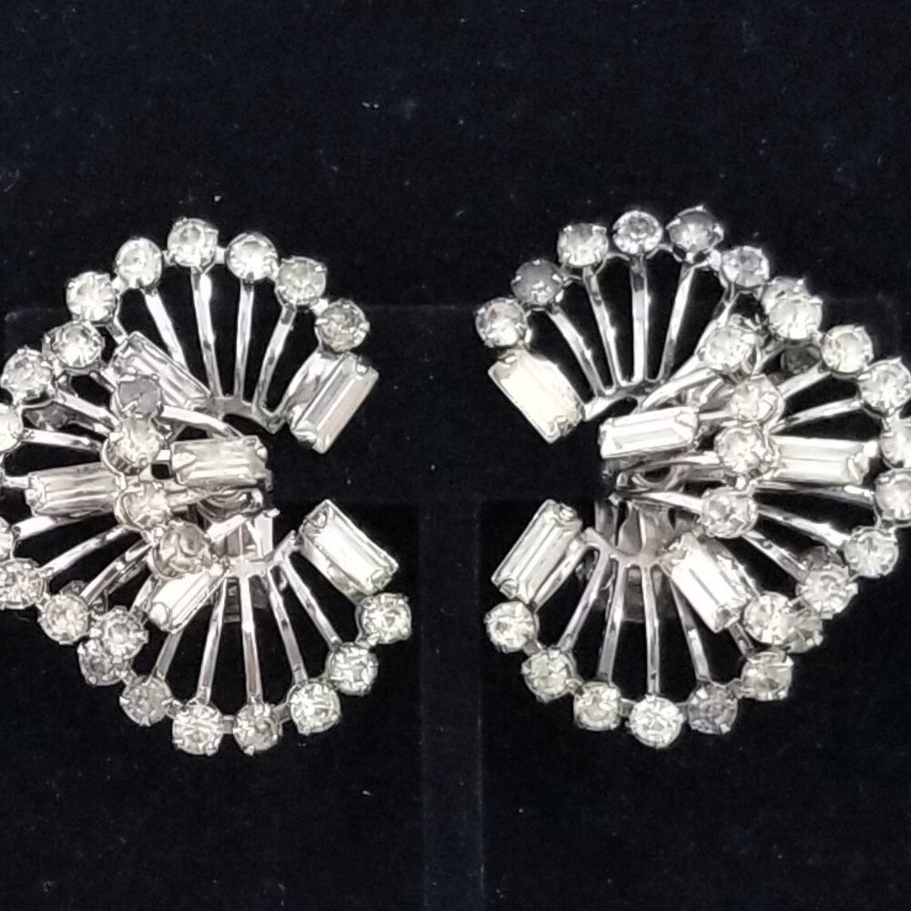 Vintage Clear Rhinestone Austria Huggie Clip on Earrings - Crystal Bling